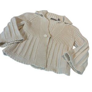 Liz Claiborne Womens Cream Thick Knit Cardigan Sweater Large 3/4 Sleeve